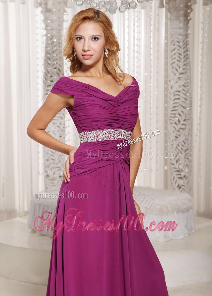 Fuchsia Off The Shoulder Beading Customize Party Dresses For Spring