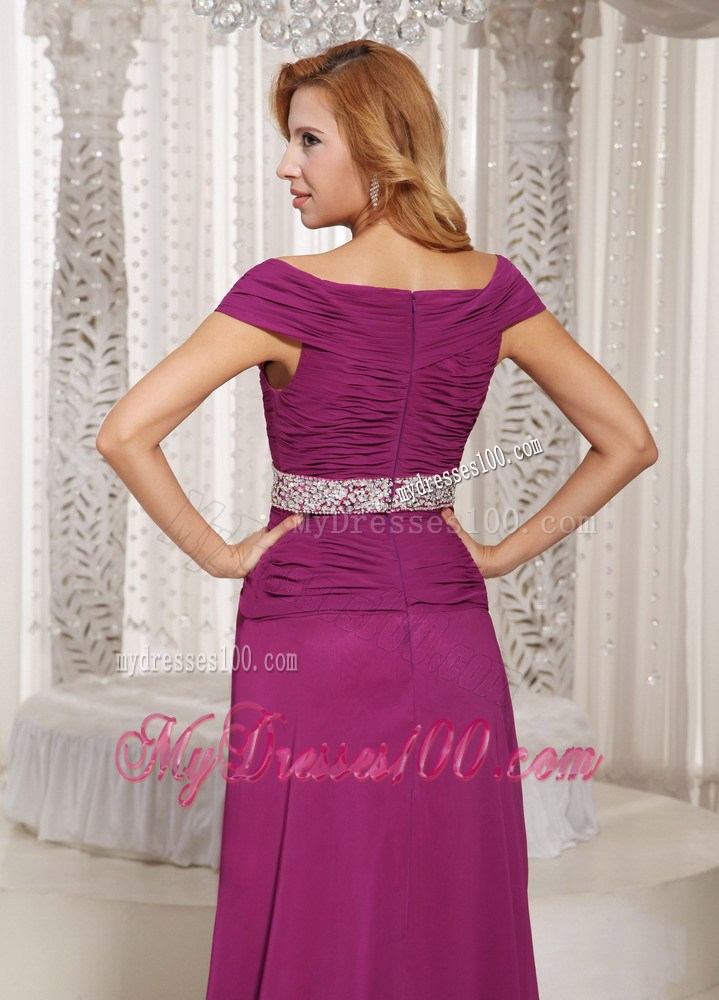 Fuchsia Off The Shoulder Beading Customize Party Dresses For Spring