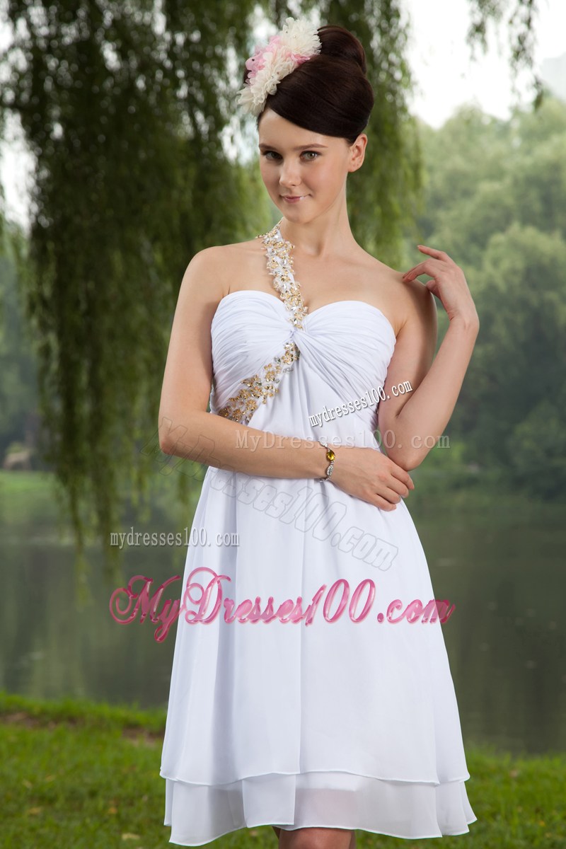 2013 White Empire One Shoulder Party Dress Beading Knee-length