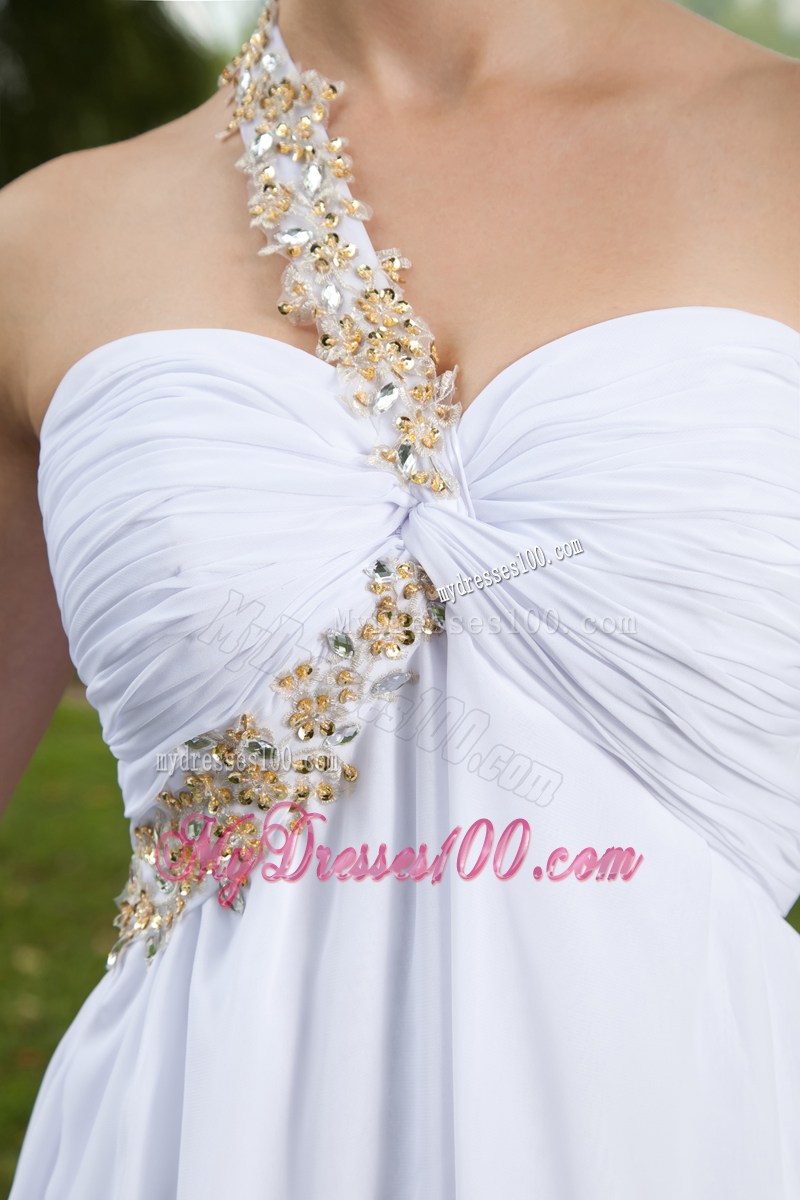 2013 White Empire One Shoulder Party Dress Beading Knee-length