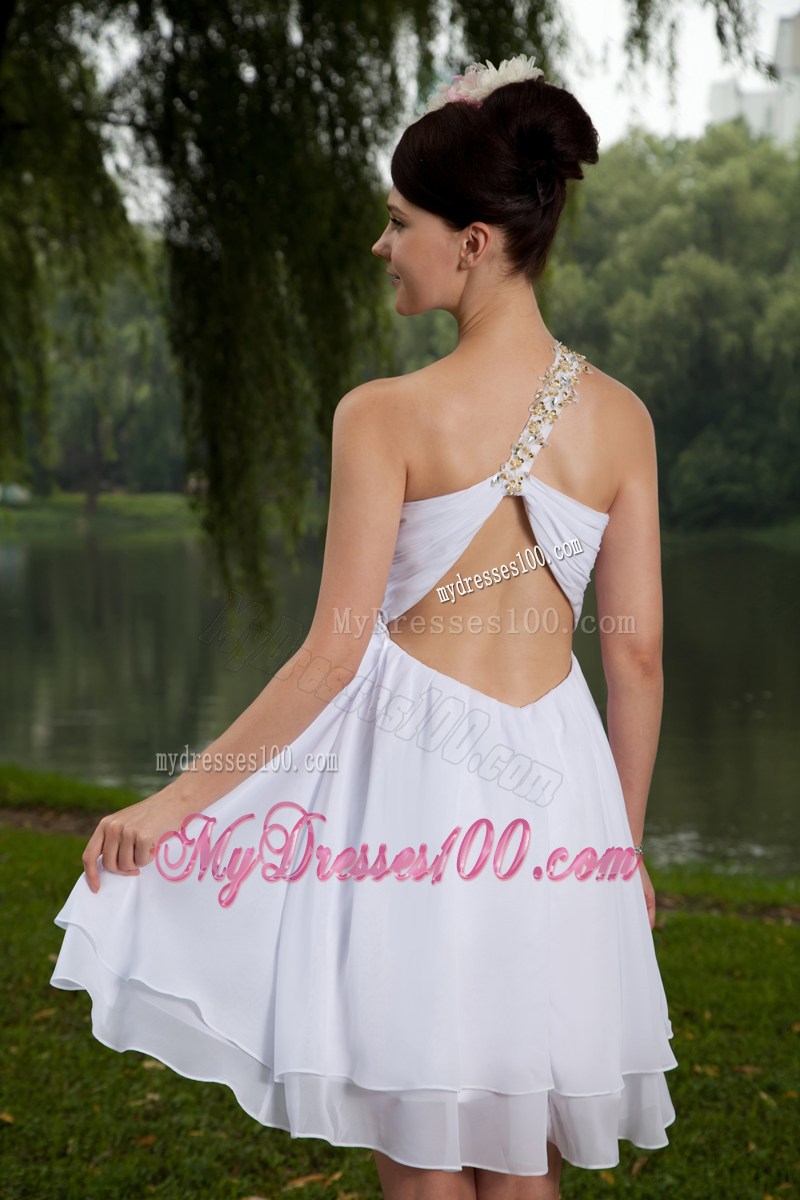 2013 White Empire One Shoulder Party Dress Beading Knee-length