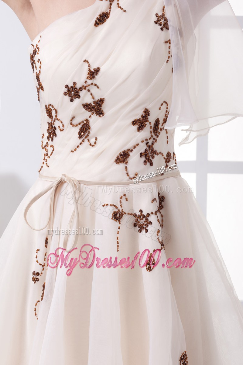 One Shoulder Mini-length Beading A-line Prom Dress