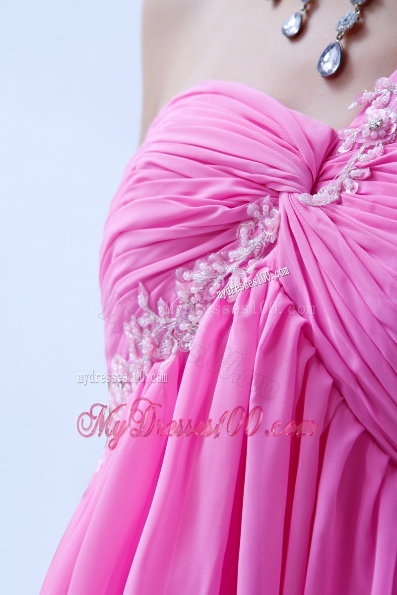 Rose Pink Princess Beading Party Dresses One Shoulder Mini-length