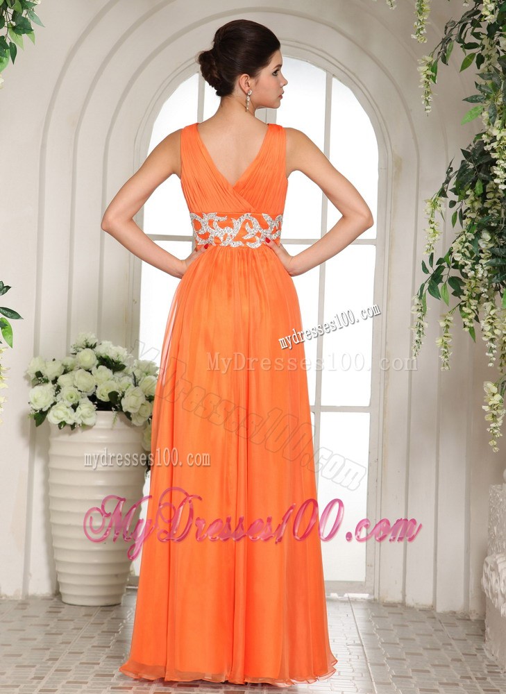 2013 Orange Red V-neck Ruched and Beading Popular Party Dress