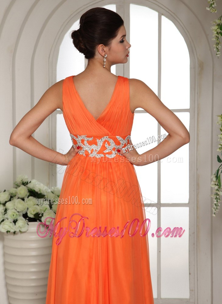 2013 Orange Red V-neck Ruched and Beading Popular Party Dress