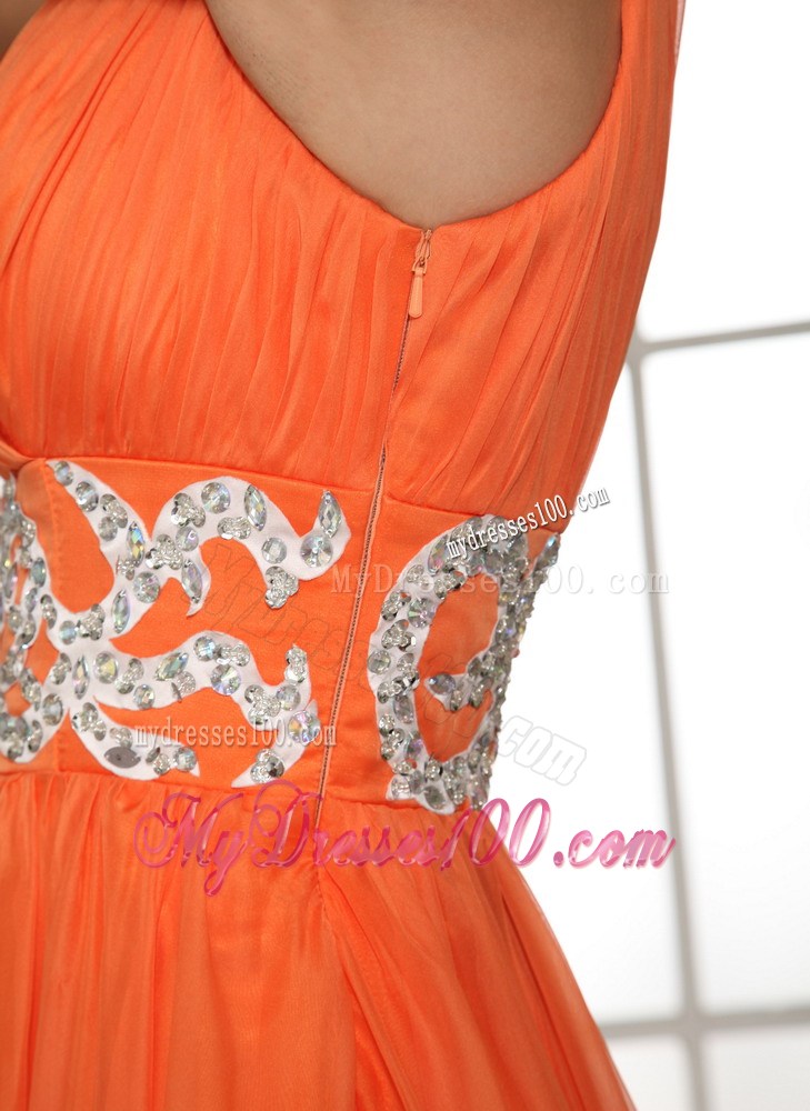 2013 Orange Red V-neck Ruched and Beading Popular Party Dress
