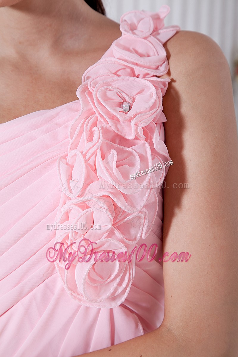 Pink Empire One Shoulder Short Party Dresses Hand Made Flowers
