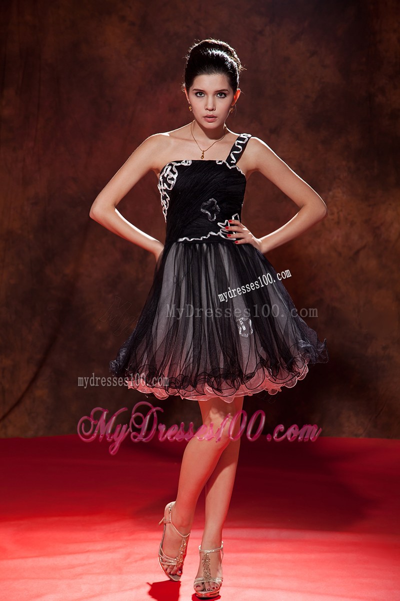 Popular Black Short Party Dresses Princess One Shoulder Ruched