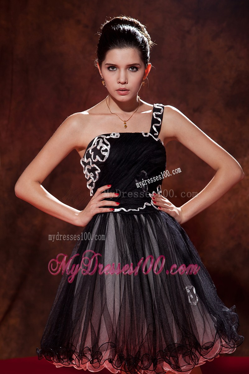 Popular Black Short Party Dresses Princess One Shoulder Ruched