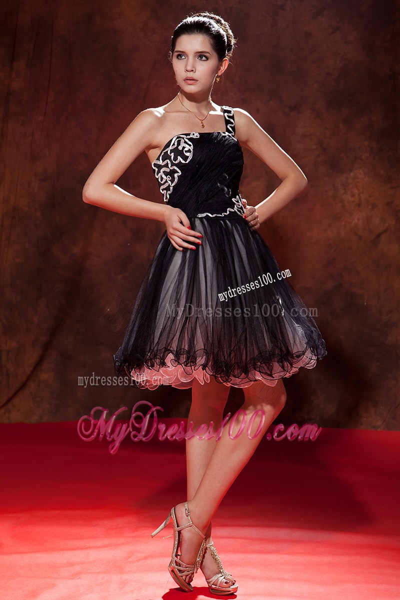 Popular Black Short Party Dresses Princess One Shoulder Ruched