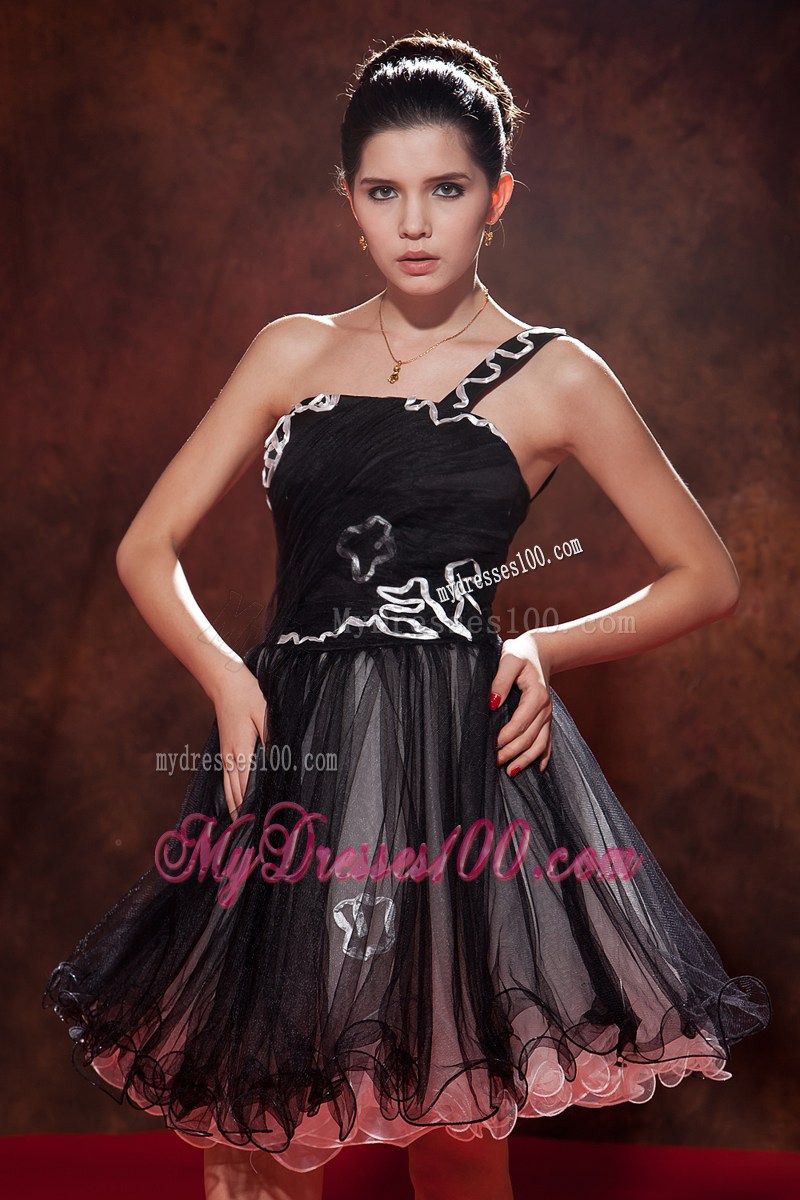 Popular Black Short Party Dresses Princess One Shoulder Ruched