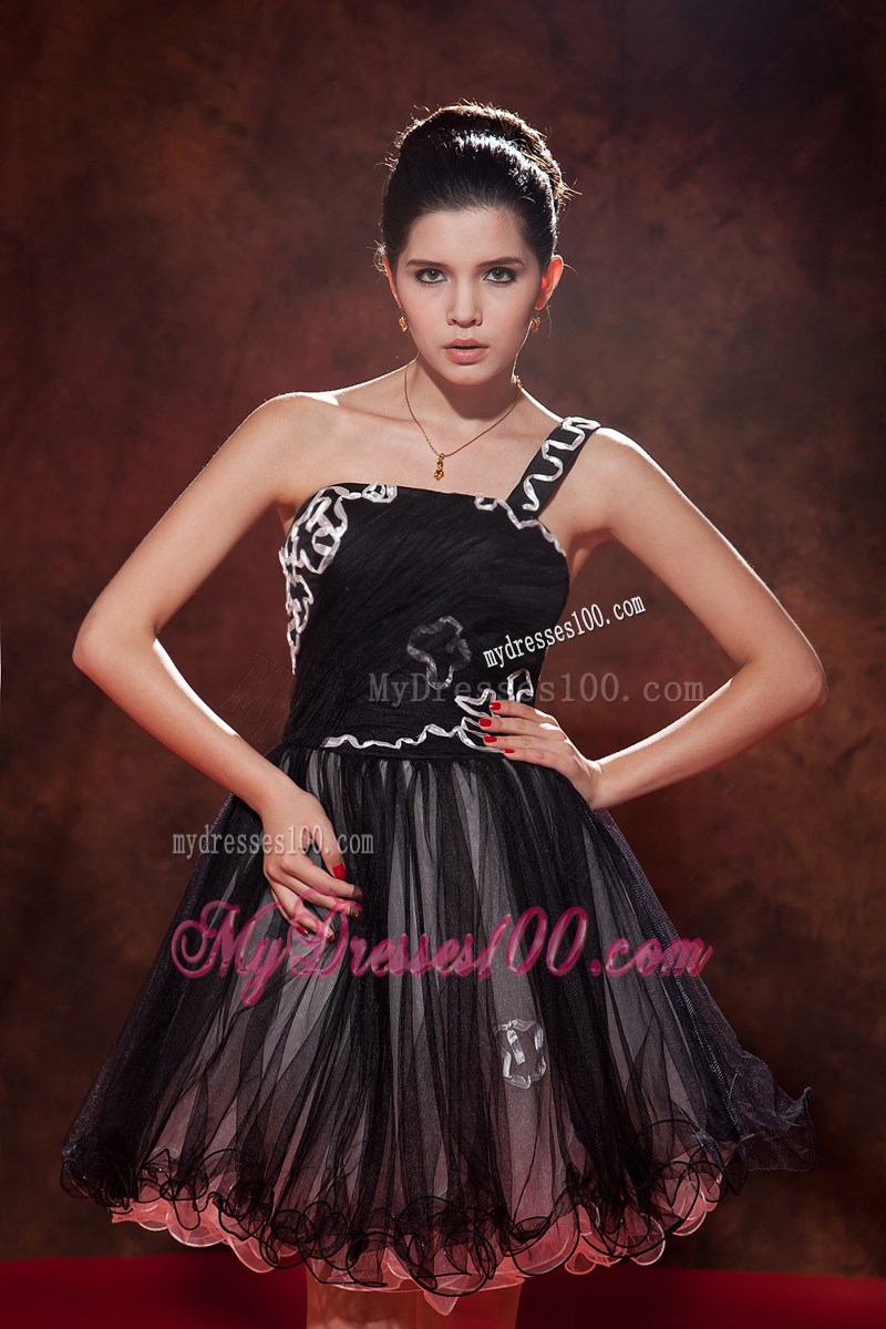 Popular Black Short Party Dresses Princess One Shoulder Ruched