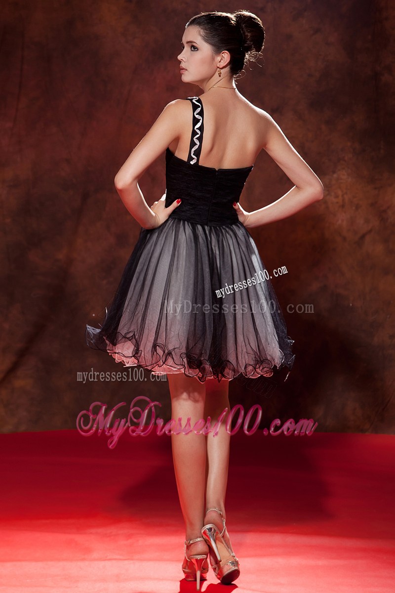 Popular Black Short Party Dresses Princess One Shoulder Ruched