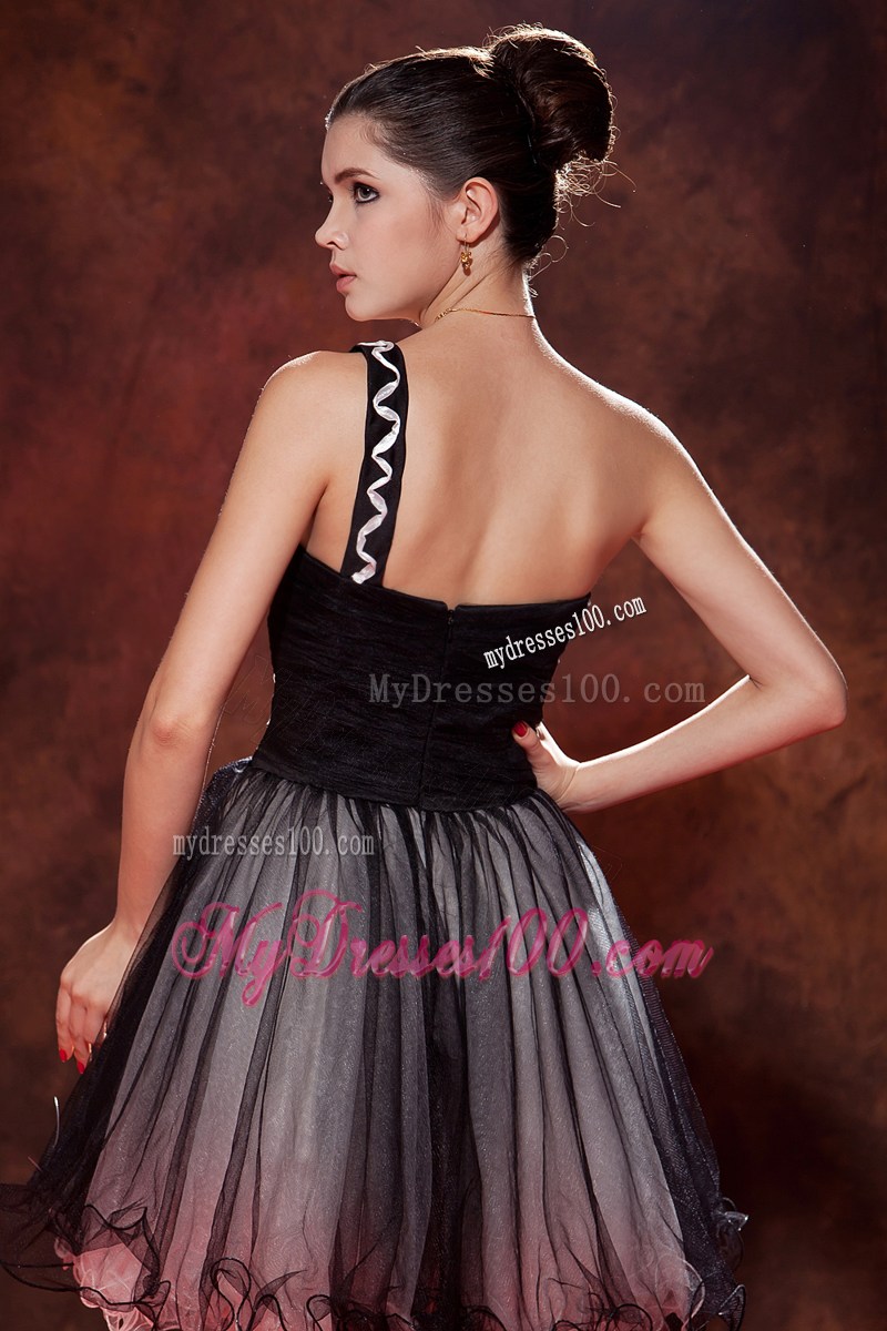 Popular Black Short Party Dresses Princess One Shoulder Ruched
