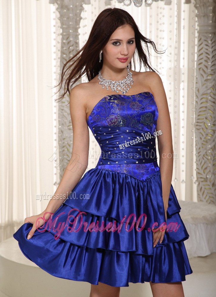 Royal Blue Column Strapless Mini-length Embroidery Party Dresses