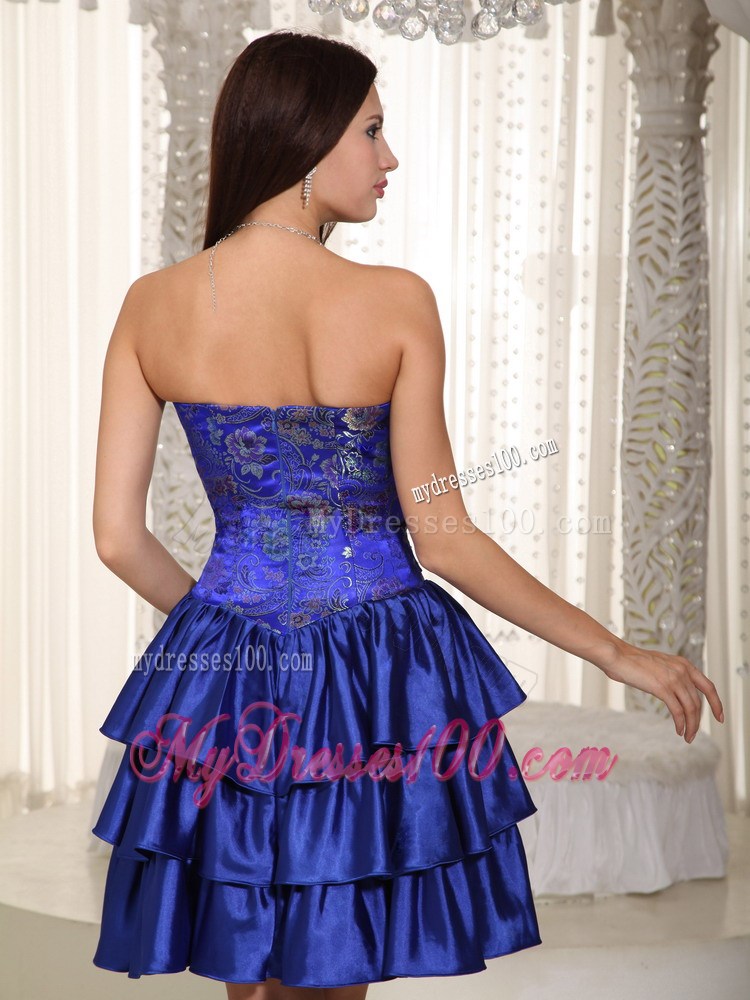 Royal Blue Column Strapless Mini-length Embroidery Party Dresses