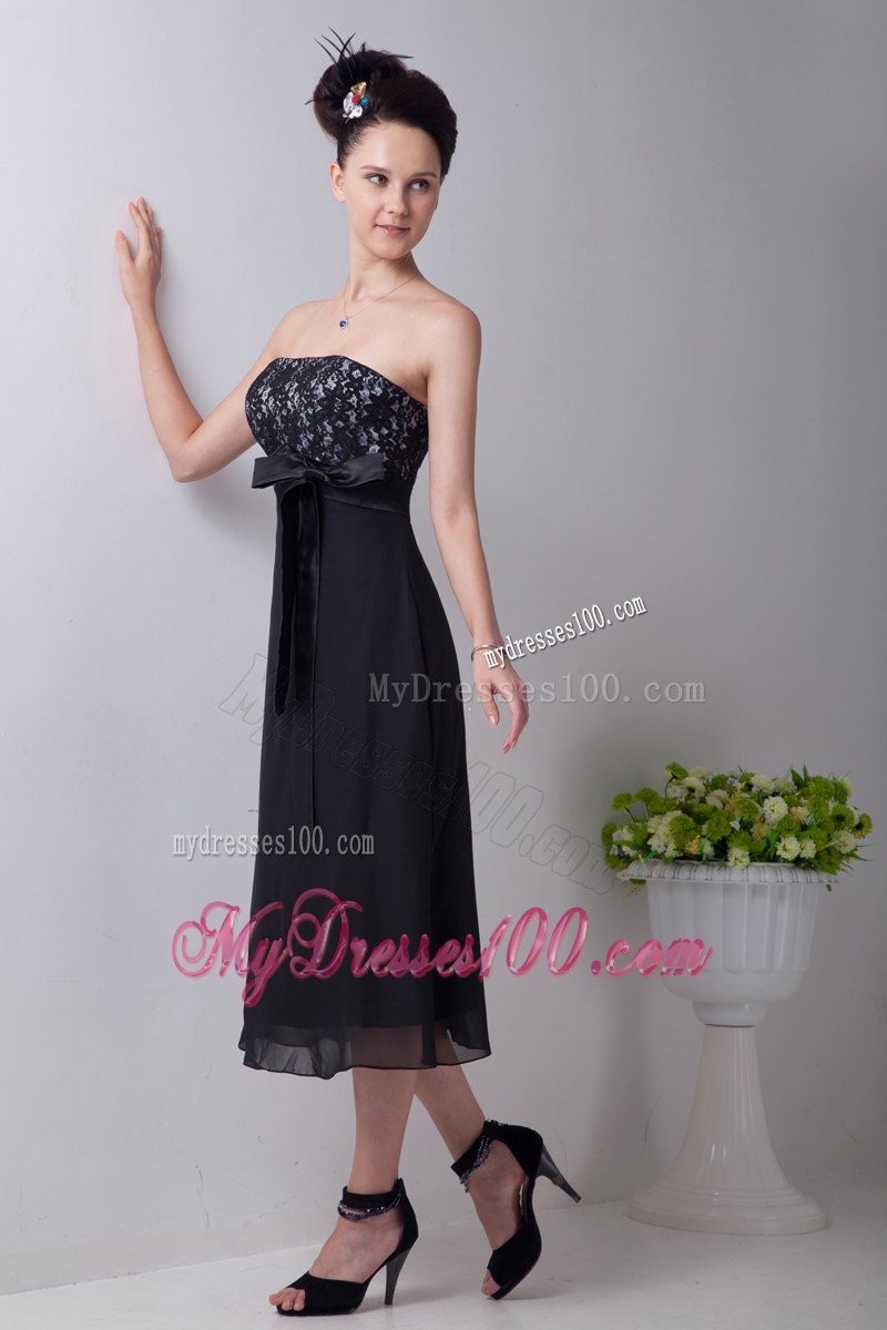 2013Cheap Black Empire Strapless Party Dresses Sashes Tea-length