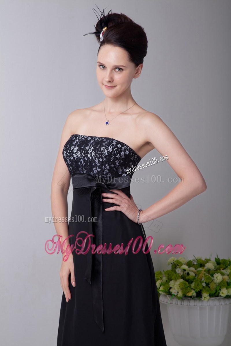 2013Cheap Black Empire Strapless Party Dresses Sashes Tea-length