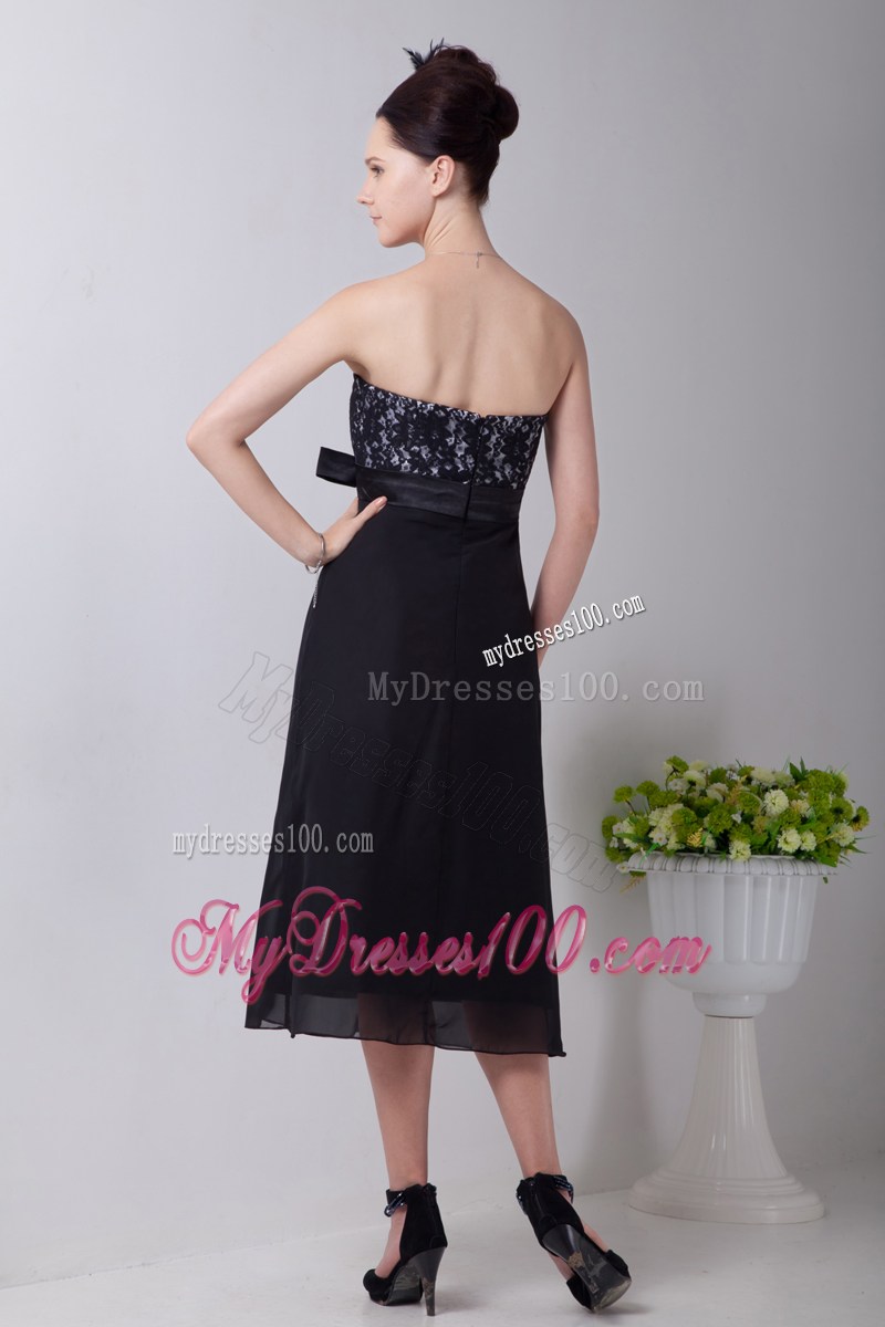 2013Cheap Black Empire Strapless Party Dresses Sashes Tea-length