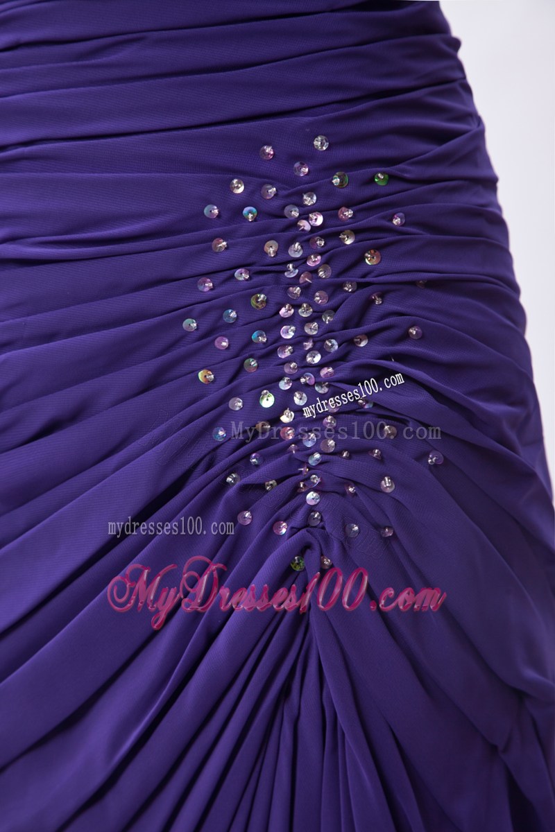 Simple Purple Column V-neck Party Dresses Beading Knee-length