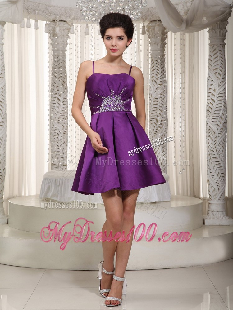 Cheap Purple Straps Mini-length Beading Summer Party Dress