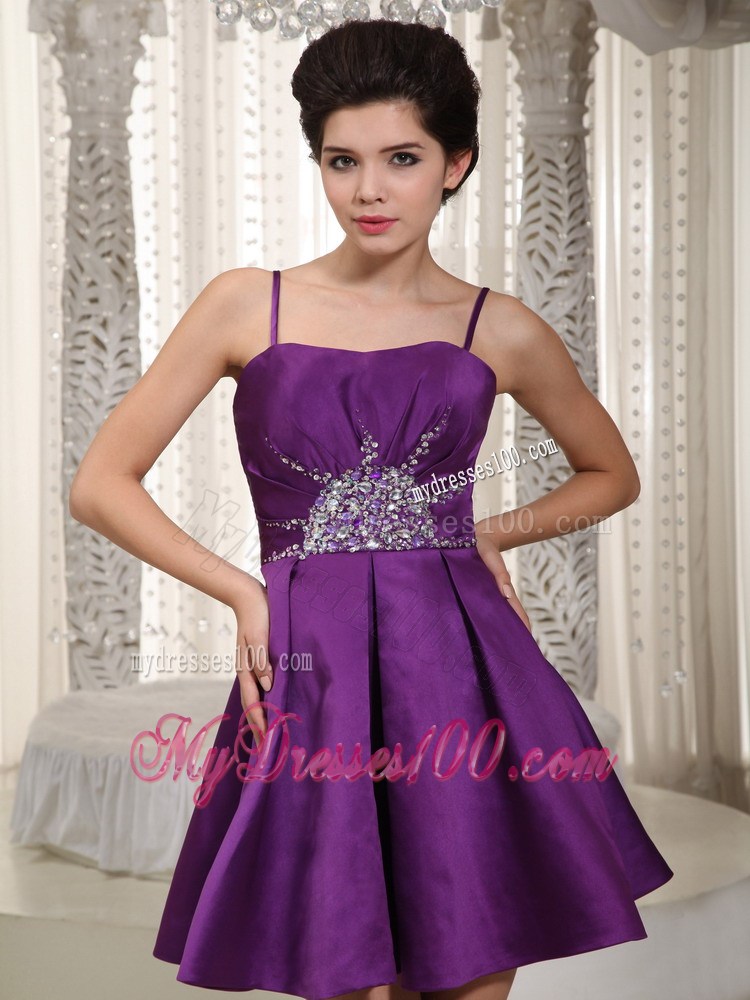 Cheap Purple Straps Mini-length Beading Summer Party Dress