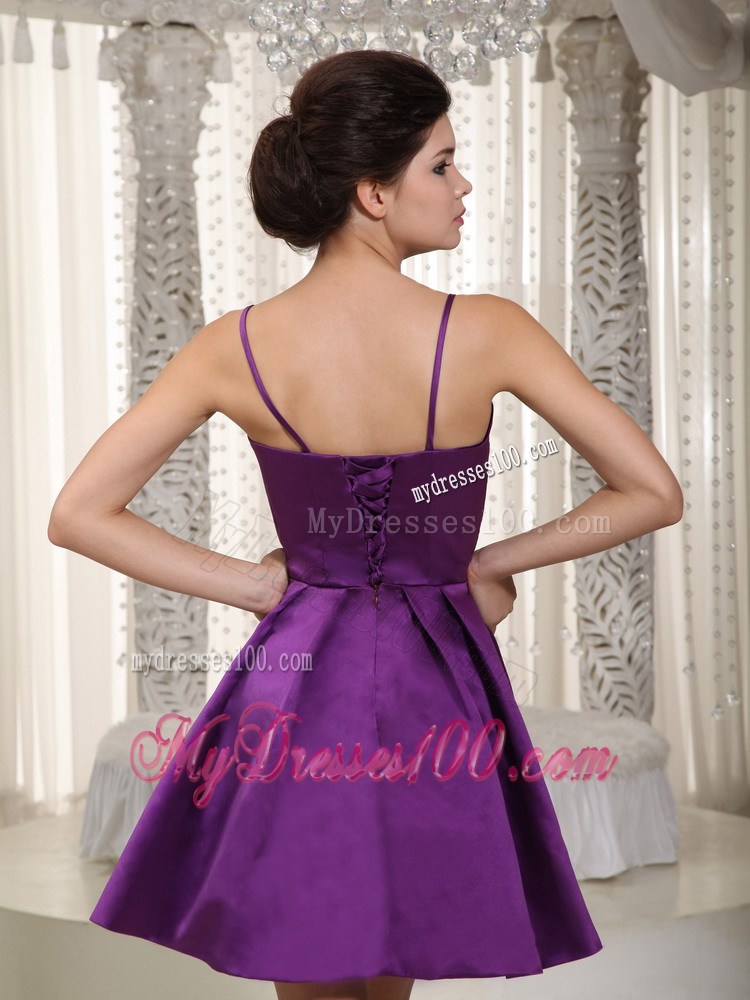 Cheap Purple Straps Mini-length Beading Summer Party Dress