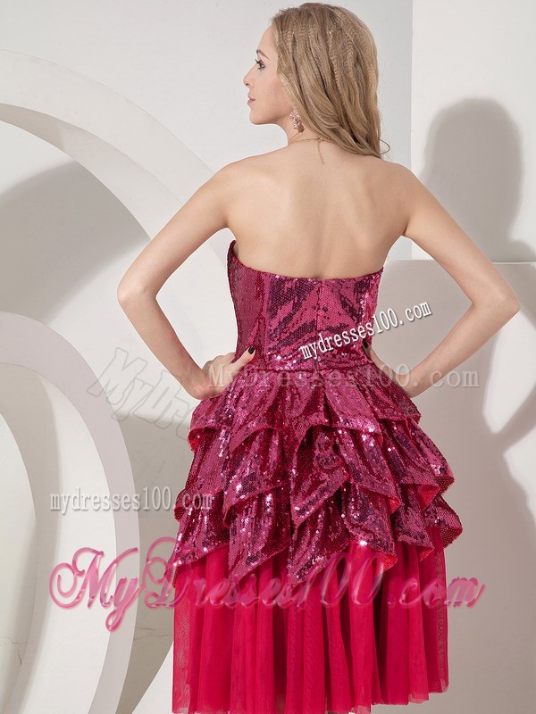 Custom Red Column Party Dresses Sweetheart Sequins Knee-length