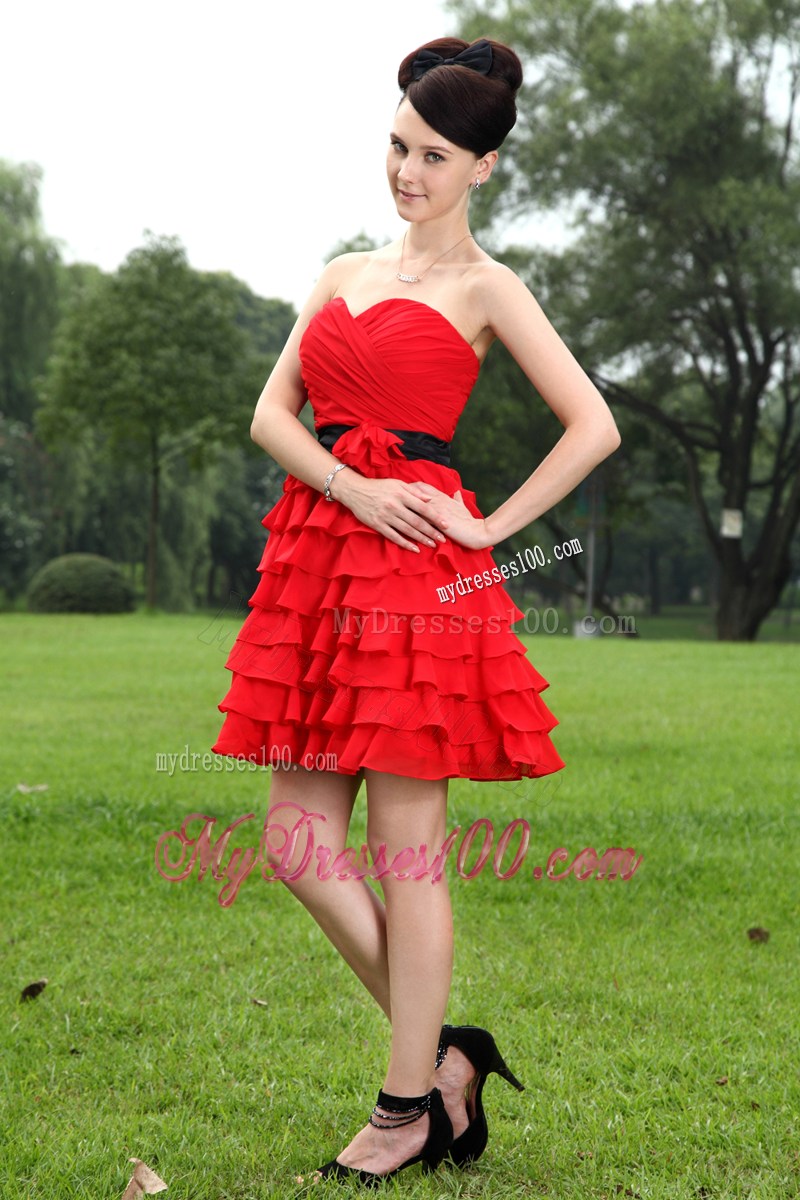 Red Sweetheart Party Dresses Hand Made Flower Mini-length