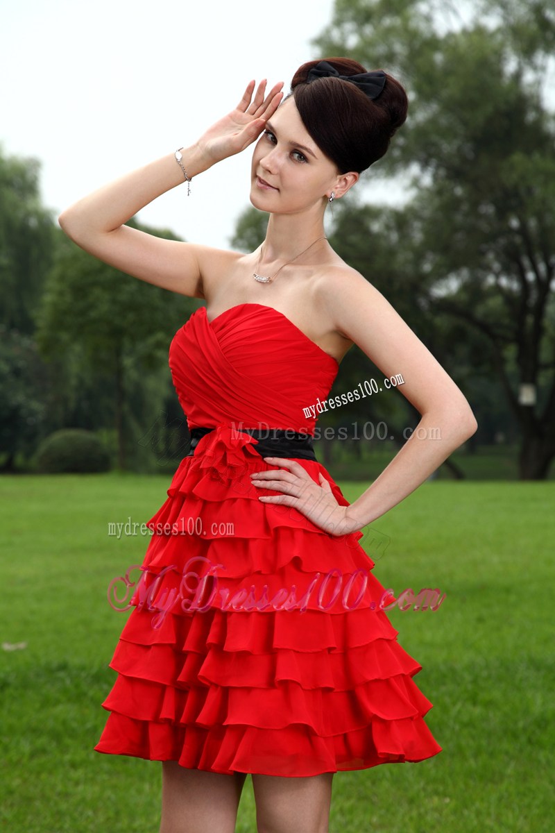 Red Sweetheart Party Dresses Hand Made Flower Mini-length