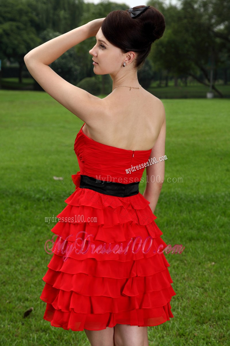 Red Sweetheart Party Dresses Hand Made Flower Mini-length
