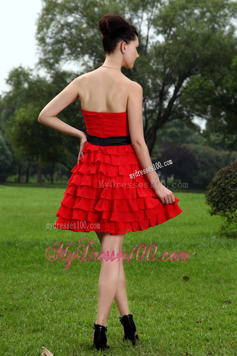 Red Sweetheart Party Dresses Hand Made Flower Mini-length