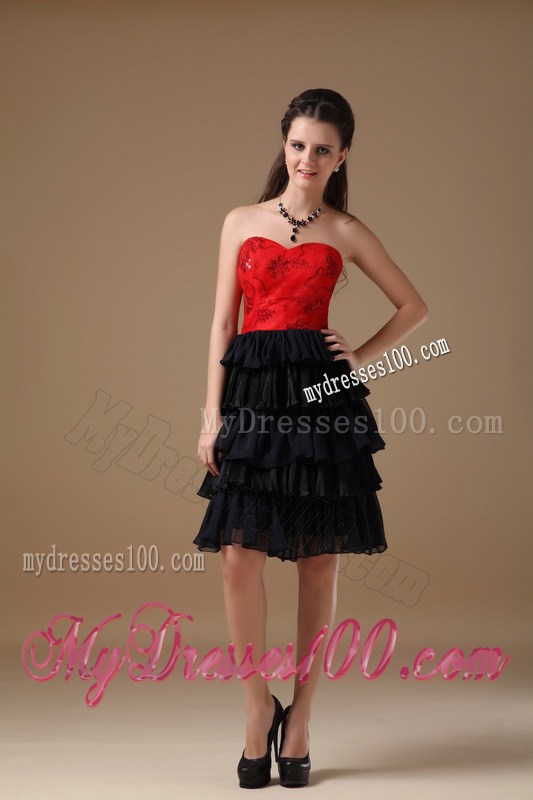Black and Red Sweetheart Short Party Dresses Beaded Knee-length