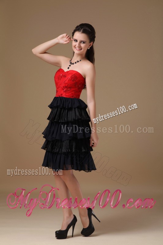 Black and Red Sweetheart Short Party Dresses Beaded Knee-length