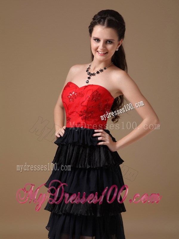 Black and Red Sweetheart Short Party Dresses Beaded Knee-length