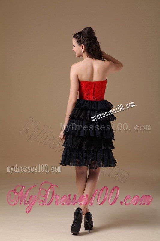 Black and Red Sweetheart Short Party Dresses Beaded Knee-length