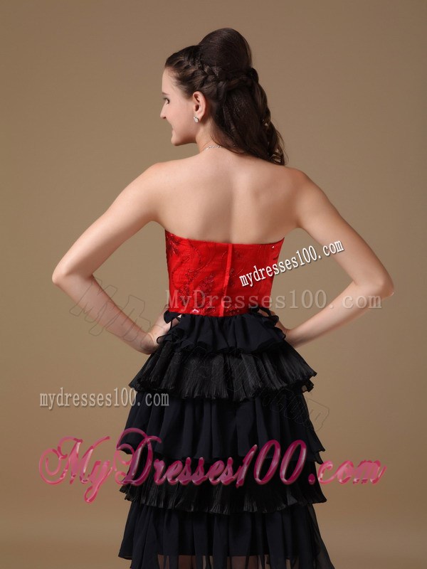 Black and Red Sweetheart Short Party Dresses Beaded Knee-length