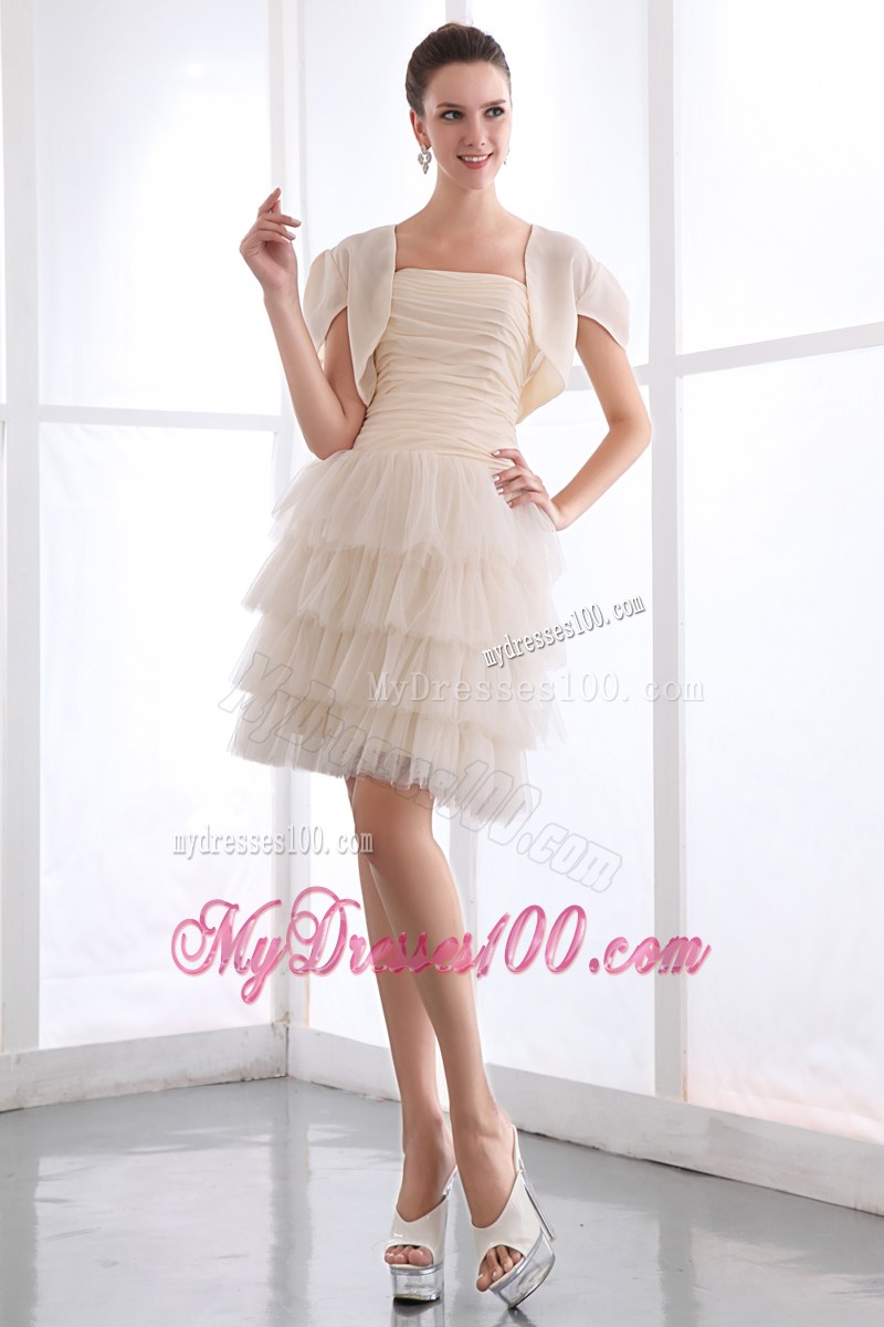 Champagne Strapless Party Dresses Ruched and Ruffled Layers