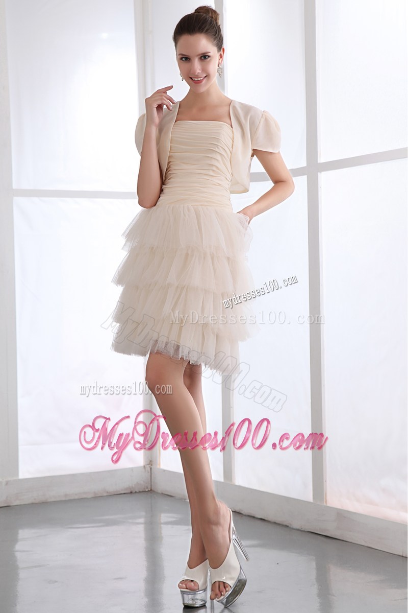 Champagne Strapless Party Dresses Ruched and Ruffled Layers
