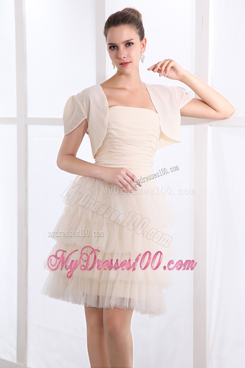 Champagne Strapless Party Dresses Ruched and Ruffled Layers