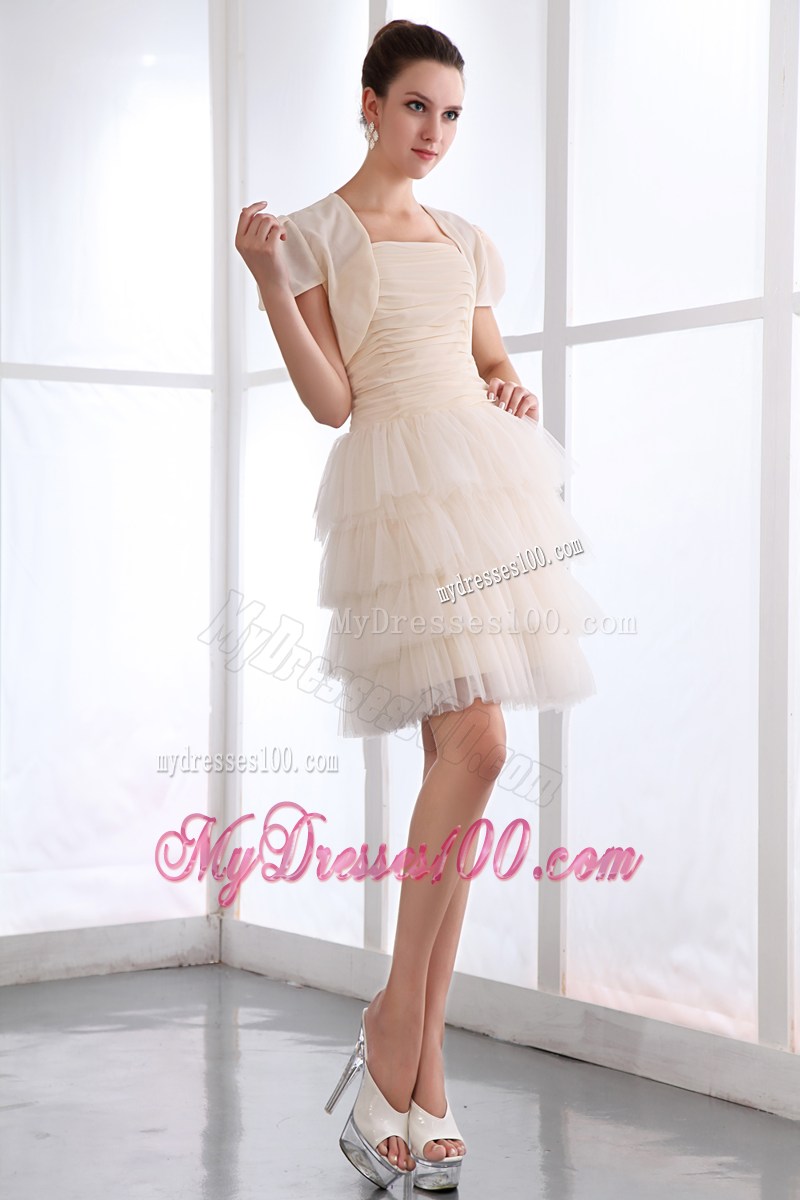 Champagne Strapless Party Dresses Ruched and Ruffled Layers