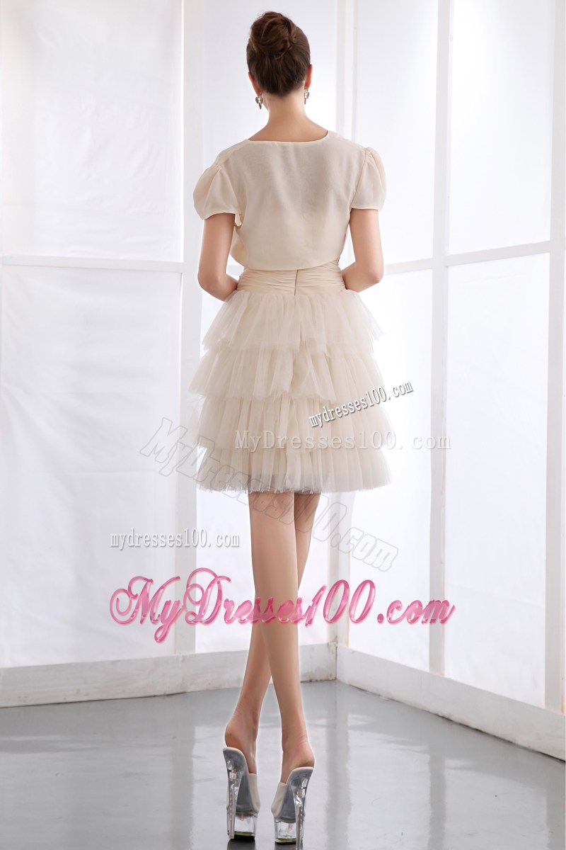 Champagne Strapless Party Dresses Ruched and Ruffled Layers