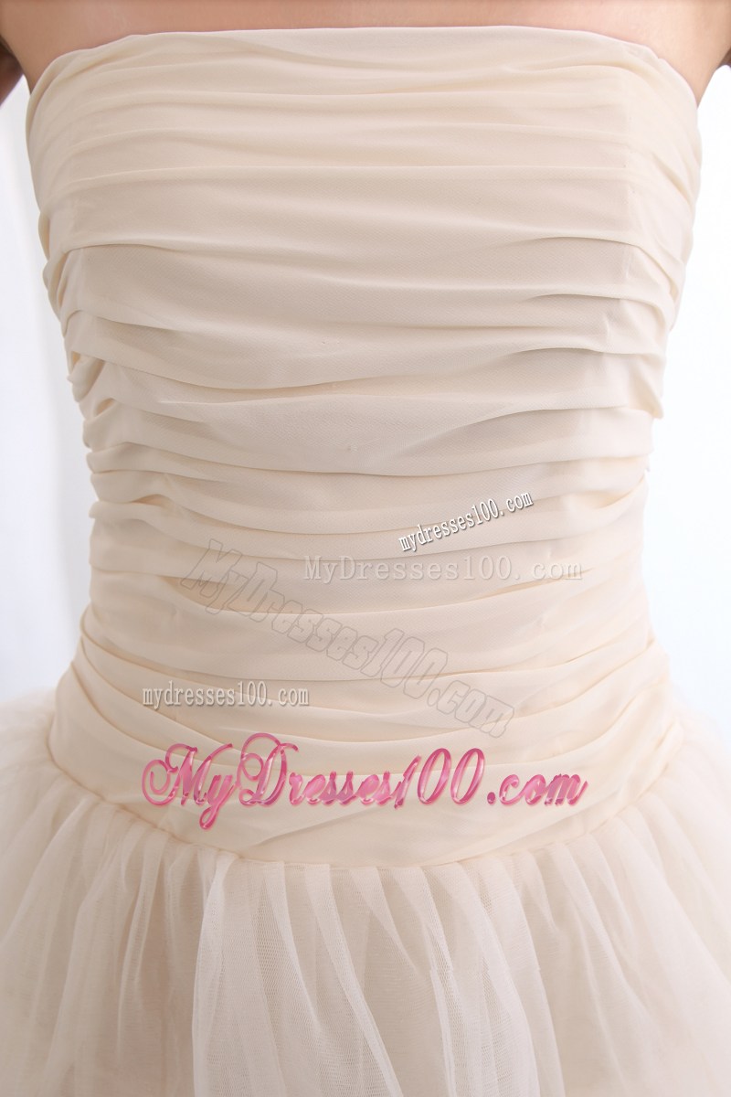 Champagne Strapless Party Dresses Ruched and Ruffled Layers