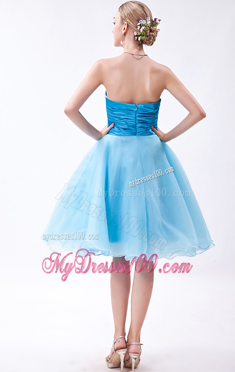 2013 Baby Blue Strapless Knee-length Ruched Party Dresses