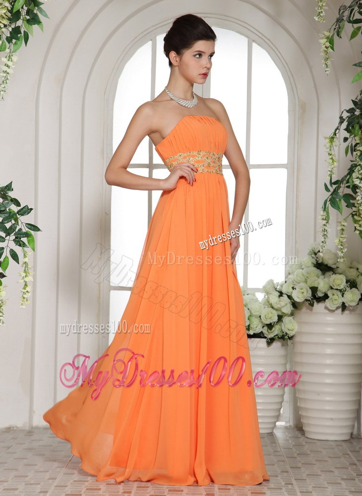 Stylish Orange Red Beading and Ruching Party Dress With Strapless