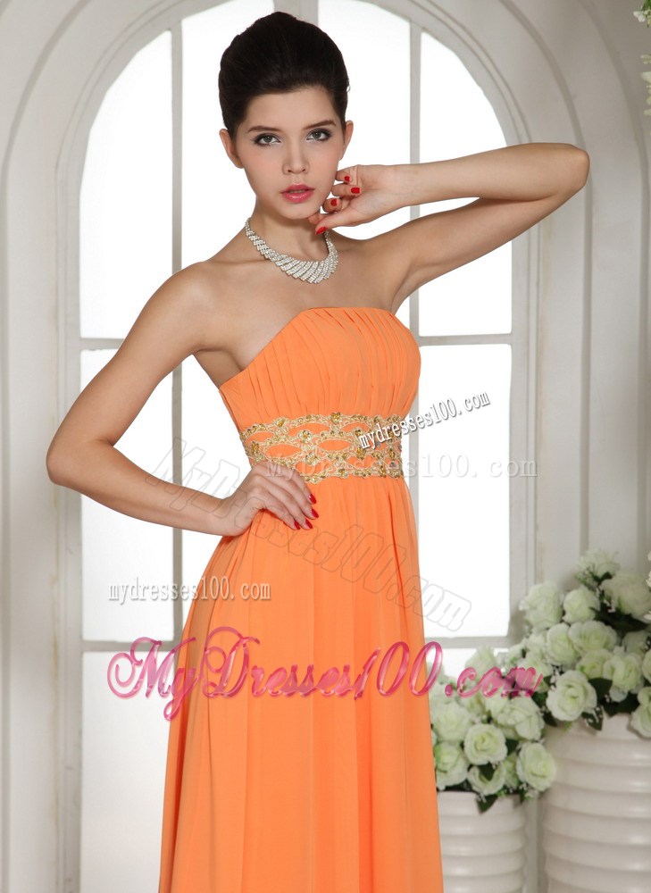 Stylish Orange Red Beading and Ruching Party Dress With Strapless