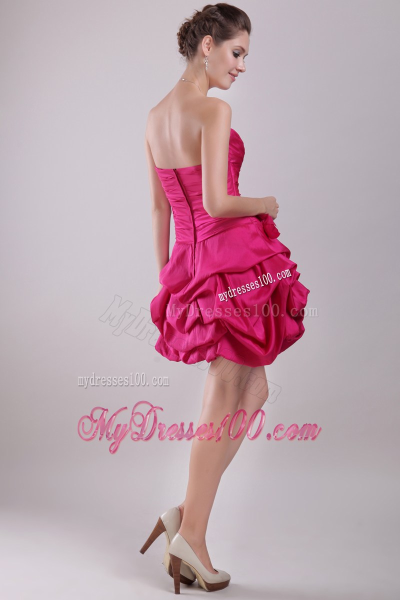 Hot Pink Strapless Mini-length Hand Made Flower Party Dress