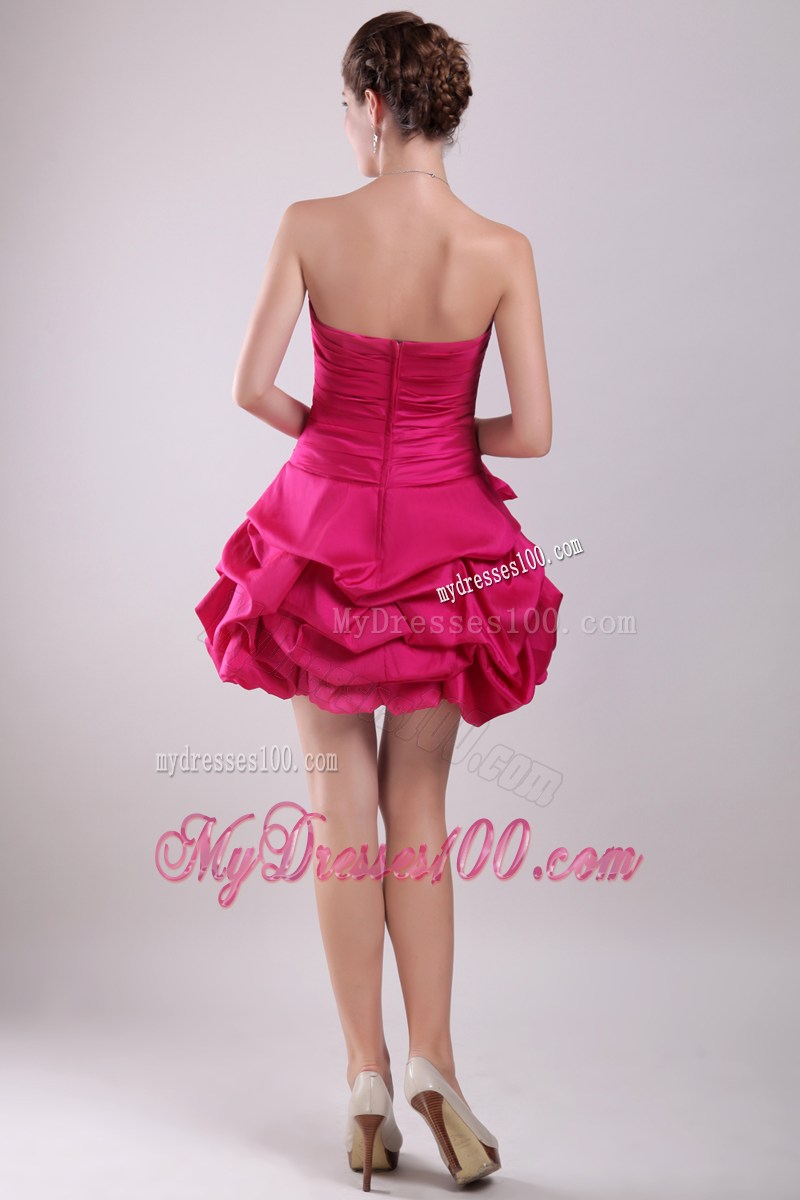 Hot Pink Strapless Mini-length Hand Made Flower Party Dress