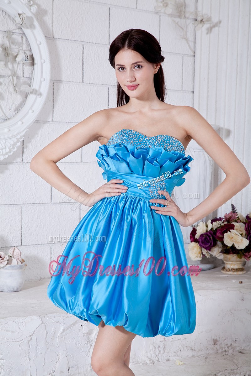 Aqua Blue Strapless Short Party Dresses Beading Mini-length