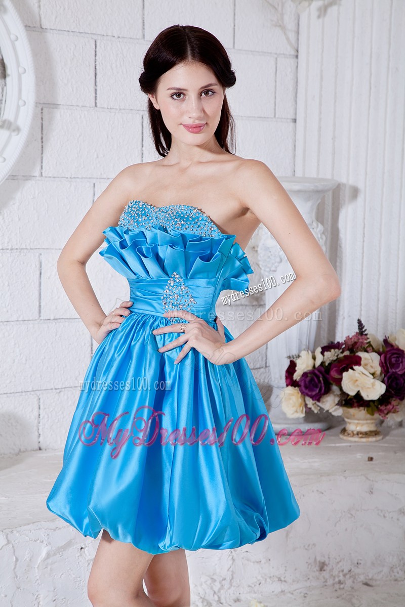 Aqua Blue Strapless Short Party Dresses Beading Mini-length